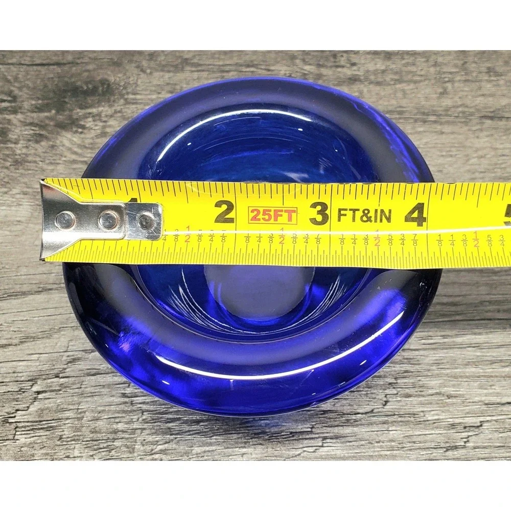Vintage Kosta Boda Art Glass Votive Heavy Candle Holder Cobalt Blue 4